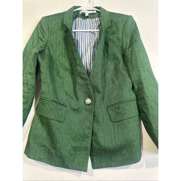 Veronica Beard Farley Dickey Green Linen Blend Jacket, Size 2 (XS) - Picture 2 of 12